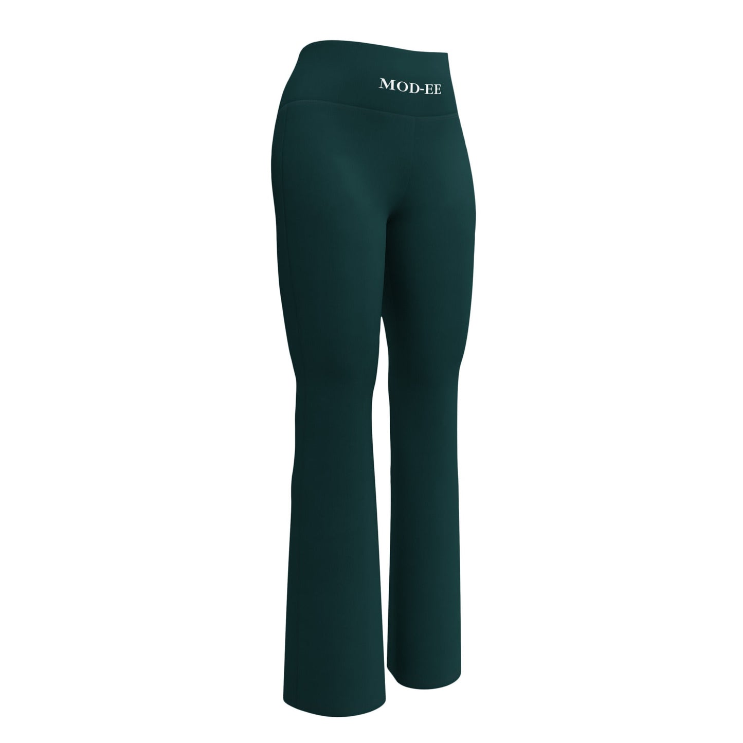 Legging évasé vert Mod-ee, une taille haute et un tissu doux, doté d'une protection UPF 50+ et conçu pour une évacuation efficace de l'humidité, idéal pour une pratique sportive dans un confort optimal.