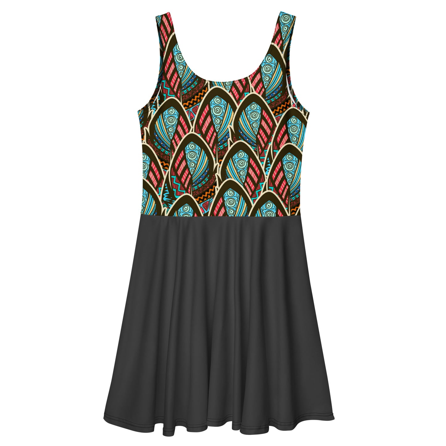Sublimez votre garde-robe avec cette élégante robe patineuse sans manches en imprimé wax africain. Confectionnée dans un coton doux et respirant, elle offre un confort optimal tout au long de la journée.