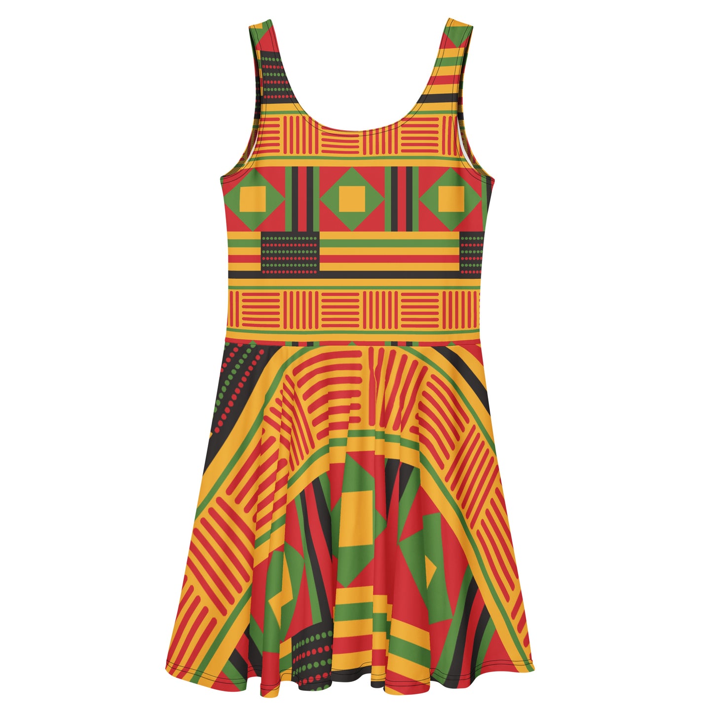 Sublimez votre garde-robe avec cette élégante robe patineuse sans manches en imprimé wax africain. Confectionnée dans un coton doux et respirant, elle offre un confort optimal tout au long de la journée.