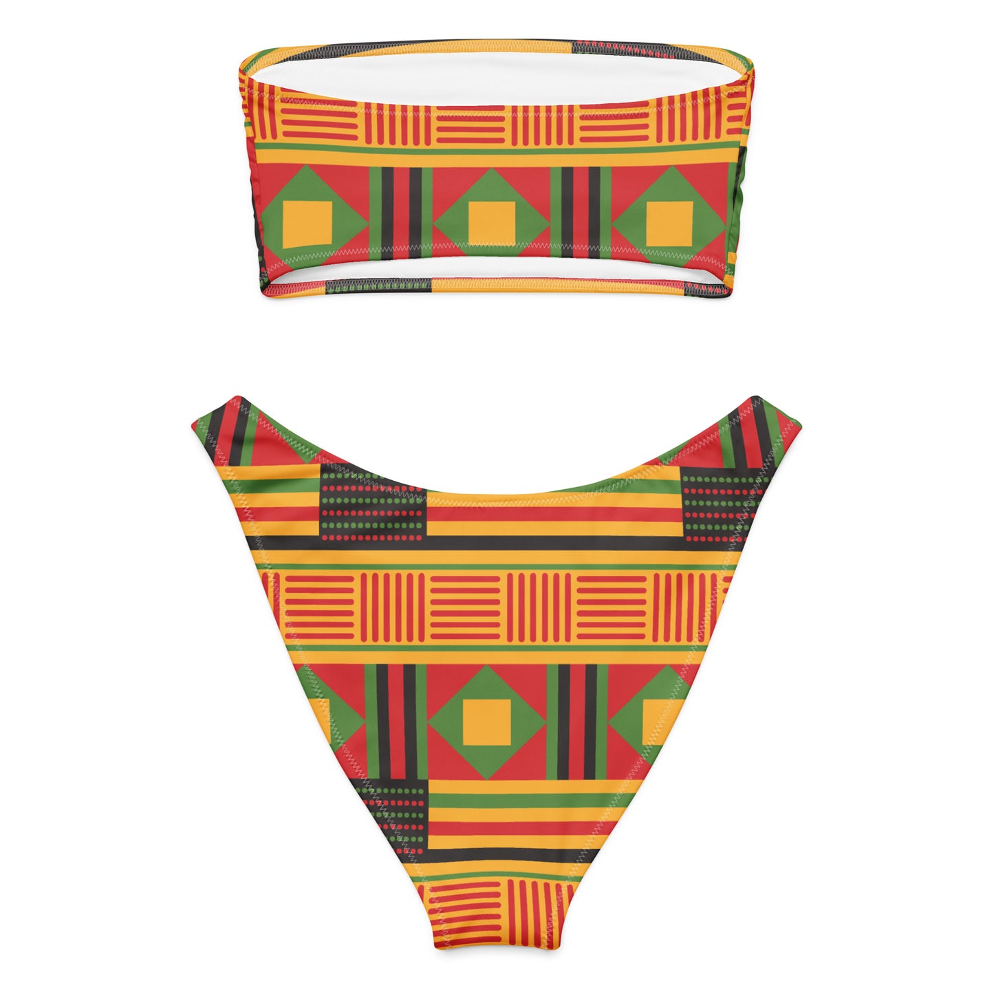 Adoptez un look à la fois élégant, moderne et écoresponsable avec ce bikini bandeau imprimé wax conçu pour sublimer toutes les silhouettes. Que ce soit pour une journée à la plage, un moment détente au bord de la piscine ou pour profiter du soleil en toute liberté, ce maillot est votre allié idéal.