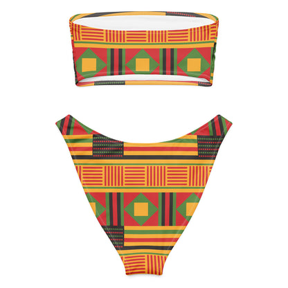 Adoptez un look à la fois élégant, moderne et écoresponsable avec ce bikini bandeau imprimé wax conçu pour sublimer toutes les silhouettes. Que ce soit pour une journée à la plage, un moment détente au bord de la piscine ou pour profiter du soleil en toute liberté, ce maillot est votre allié idéal.