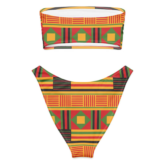 Adoptez un look à la fois élégant, moderne et écoresponsable avec ce bikini bandeau imprimé wax conçu pour sublimer toutes les silhouettes. Que ce soit pour une journée à la plage, un moment détente au bord de la piscine ou pour profiter du soleil en toute liberté, ce maillot est votre allié idéal.