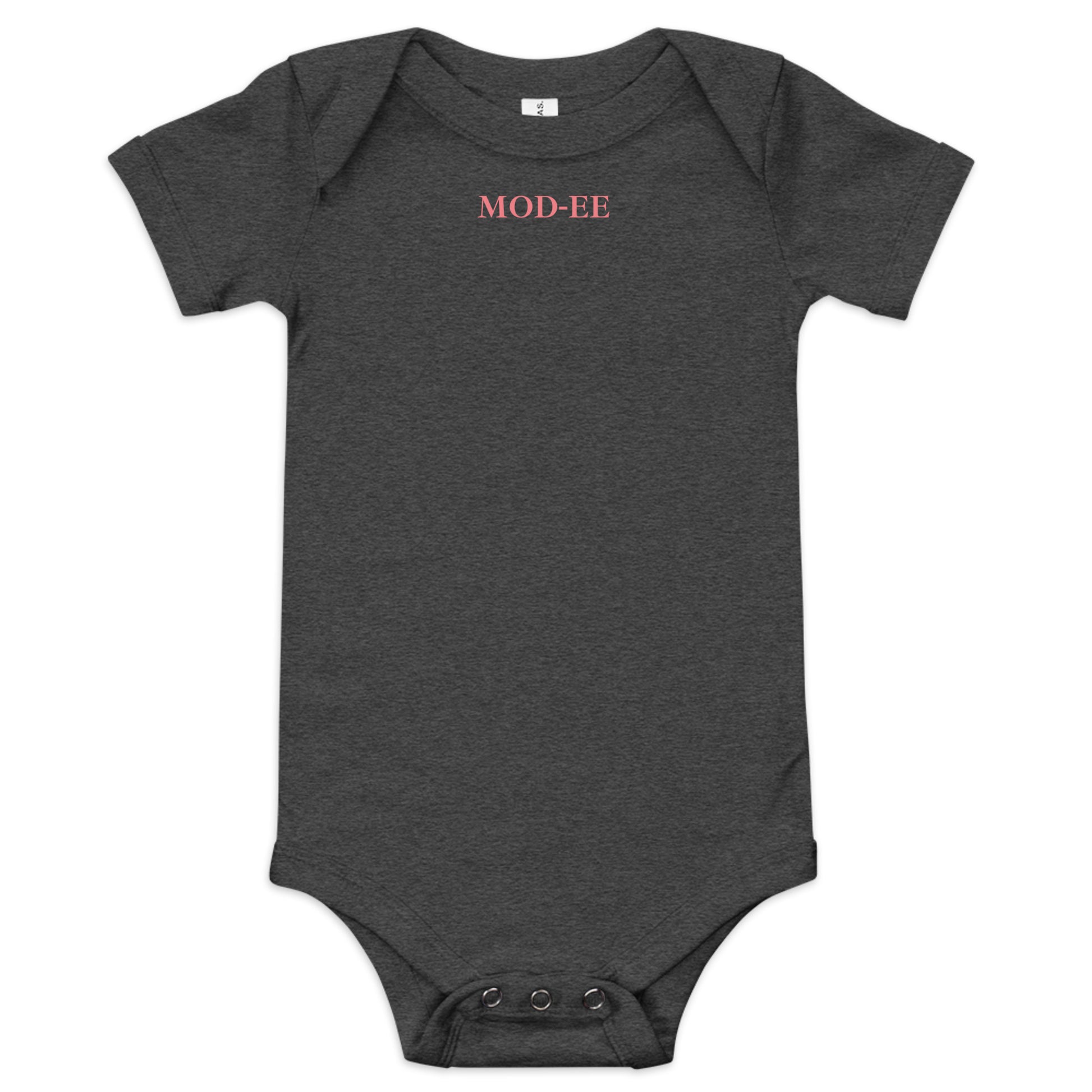 Body gris foncé Mod-ee pour enfants de 3 à 24 mois, confectionné en coton de qualité, avec une encolure confortable et une fermeture par trois boutons-pression, assurant un maintien optimal et un confort inégalé tout au long de la journée.
