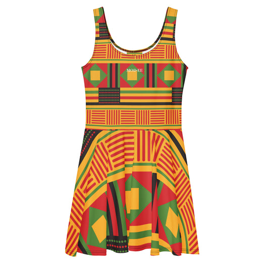 Sublimez votre garde-robe avec cette élégante robe patineuse sans manches en imprimé wax africain. Confectionnée dans un coton doux et respirant, elle offre un confort optimal tout au long de la journée.